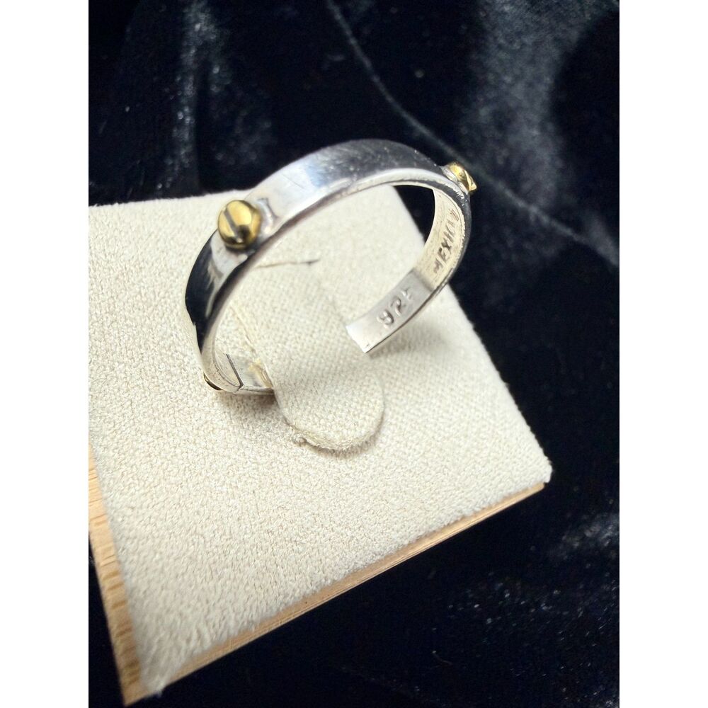 Vintage Taxco TO-1 Mexican Sterling Silver Two Tone Studded Band Ring size 8.25